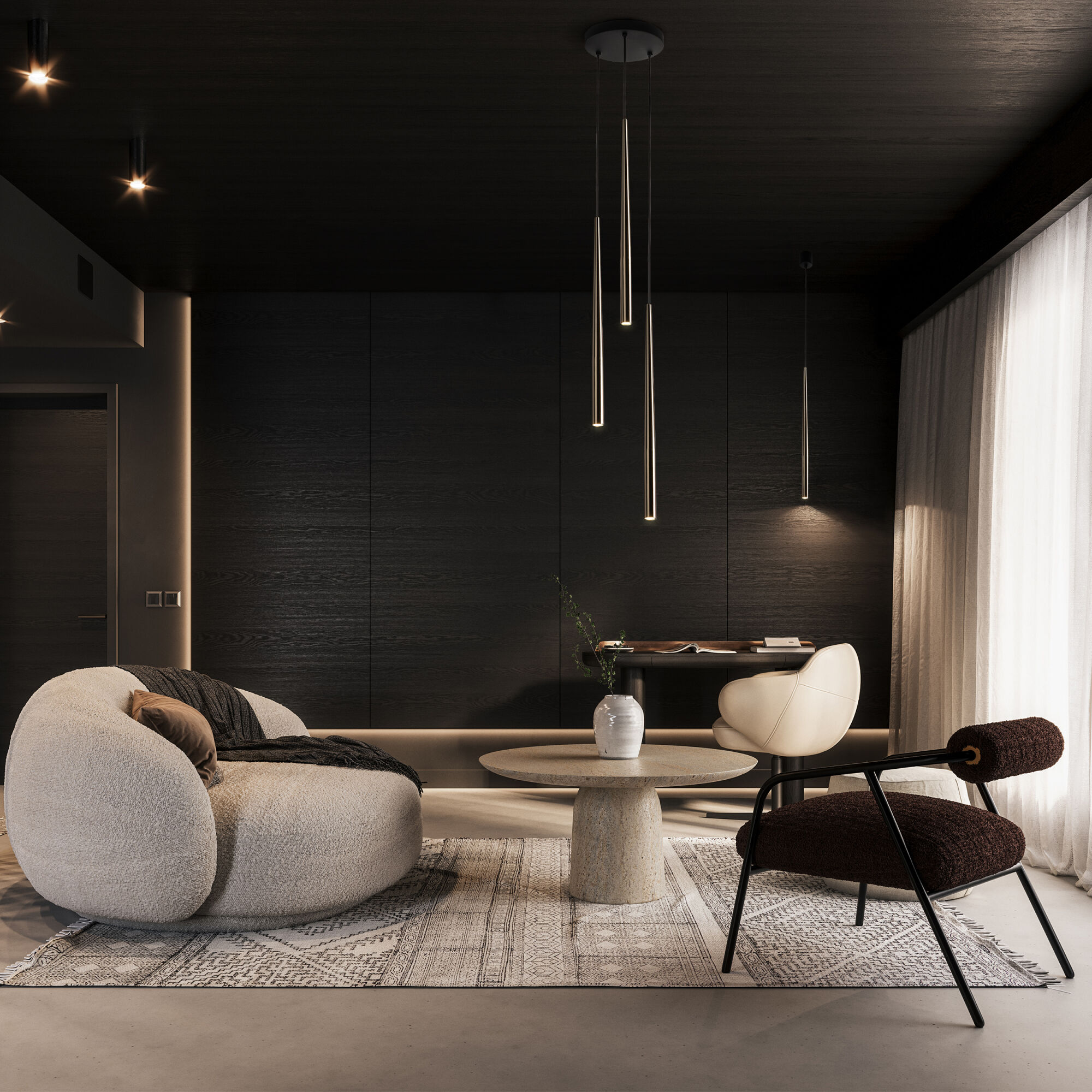 Modern contemporary living room interior design with empty woode